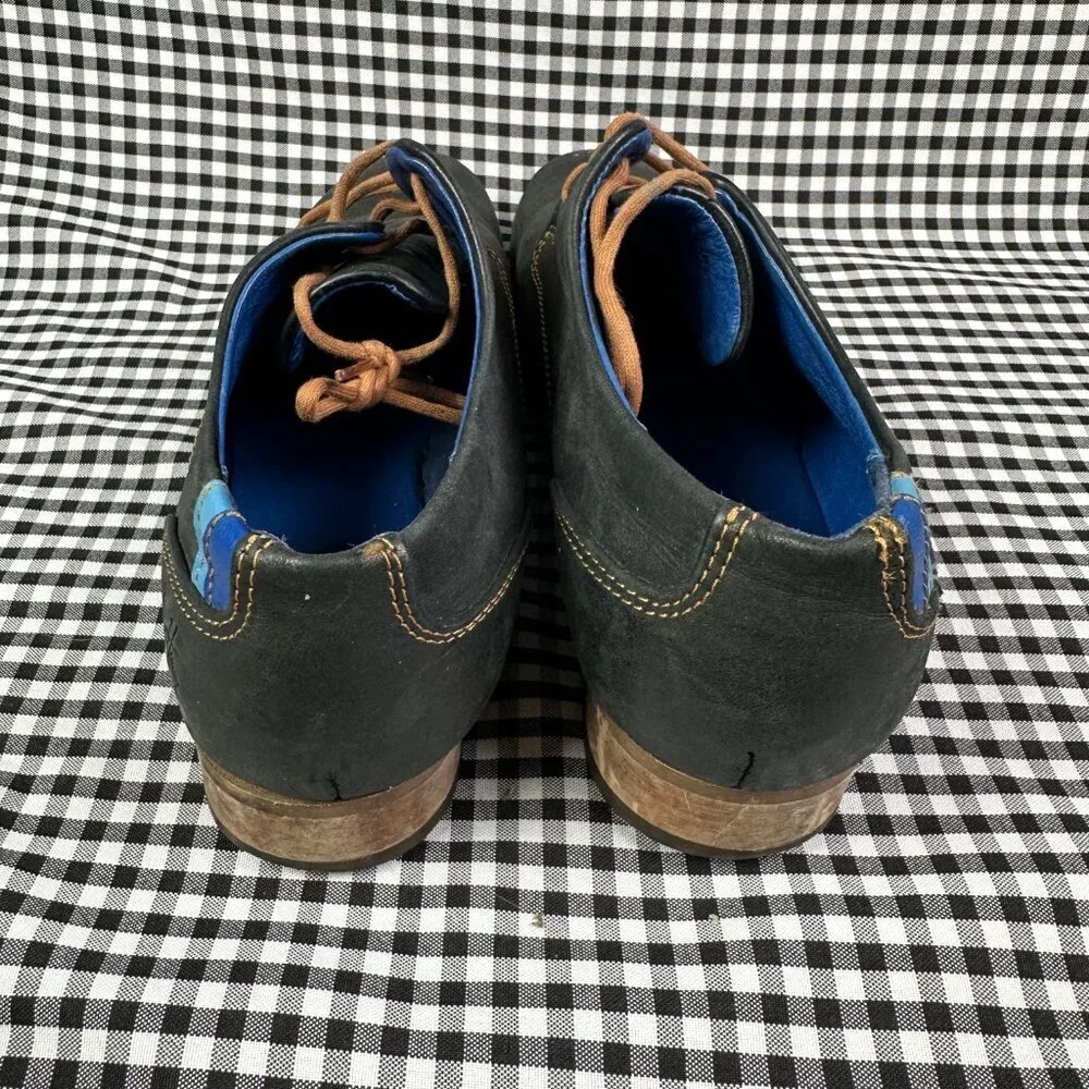 John Fluevog Radio CBC Men’s Classic Derby Shoes Black Blue Leather Size 9 - Picture 3 of 5